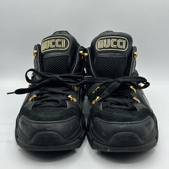 GUCCI Flashtrek Sega Chunky Sneaker Hiking Leather Black Sz 10.5